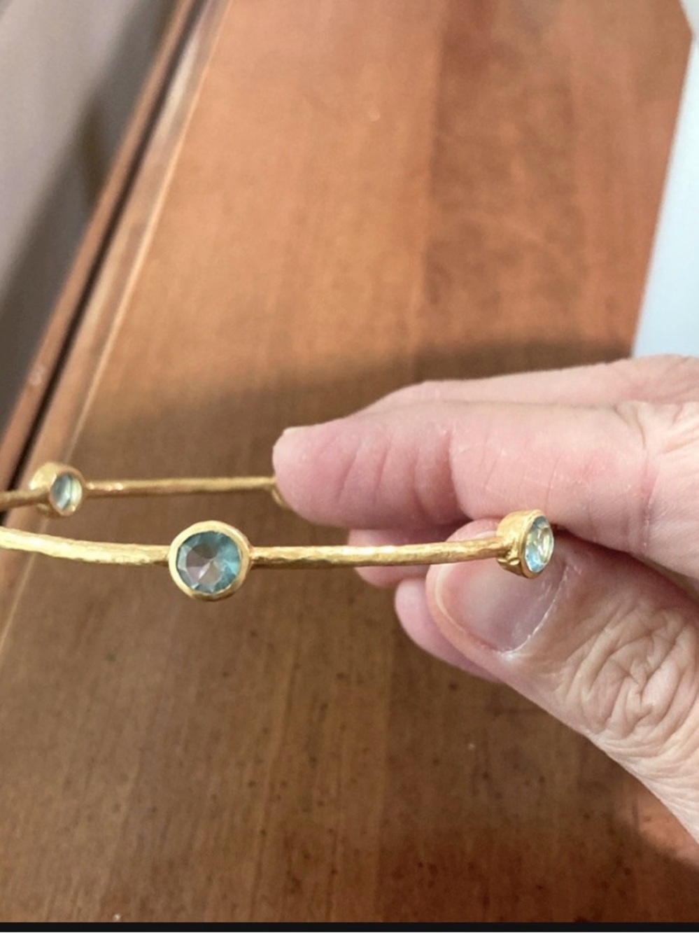 Julie Vos Gold Bangle Bracelet with Light Blue Stones